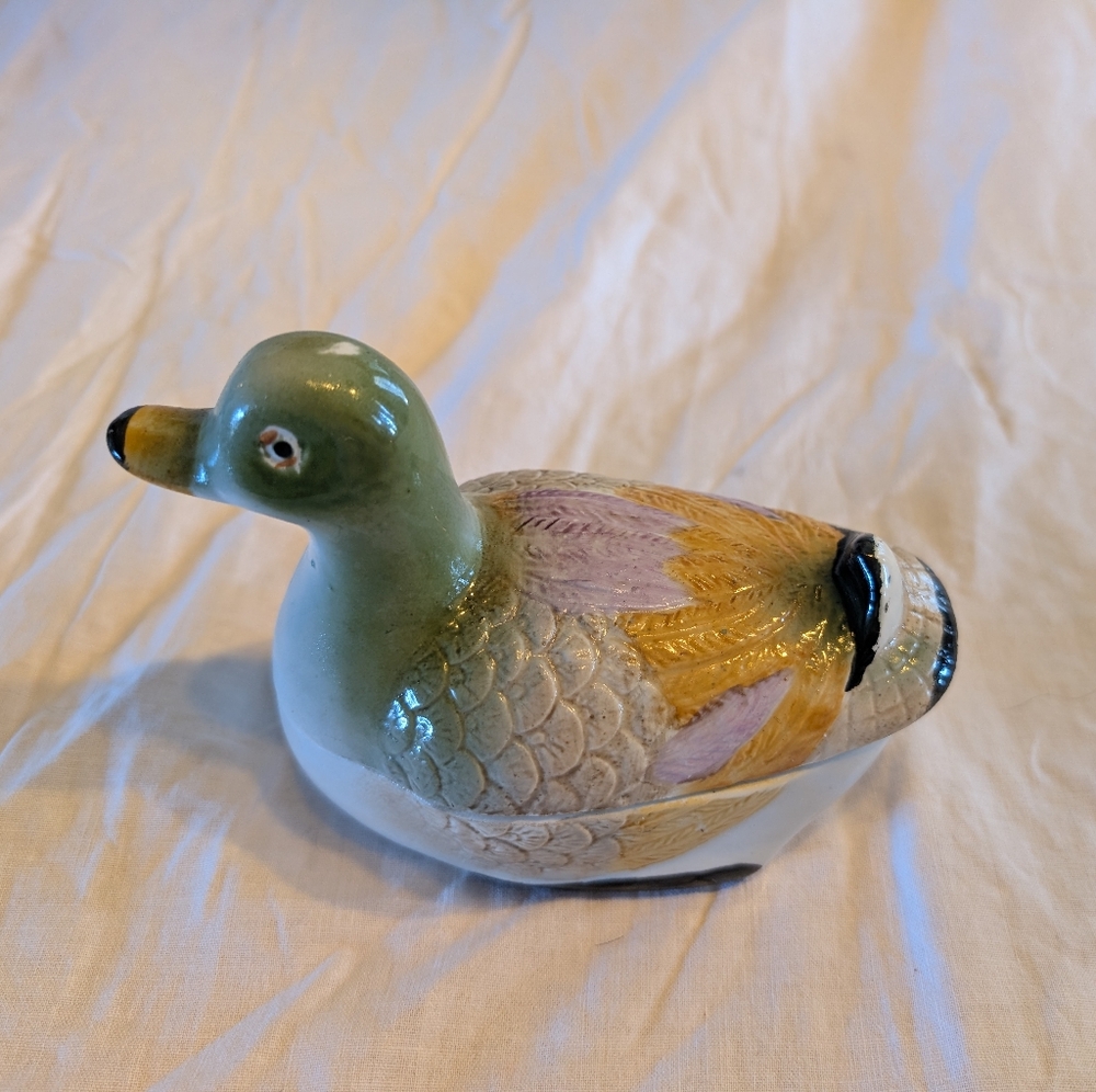2/20$ Vintage Green and Yellow Ceramic Trinket Dish Duck Figurine - Picture 3 of 6